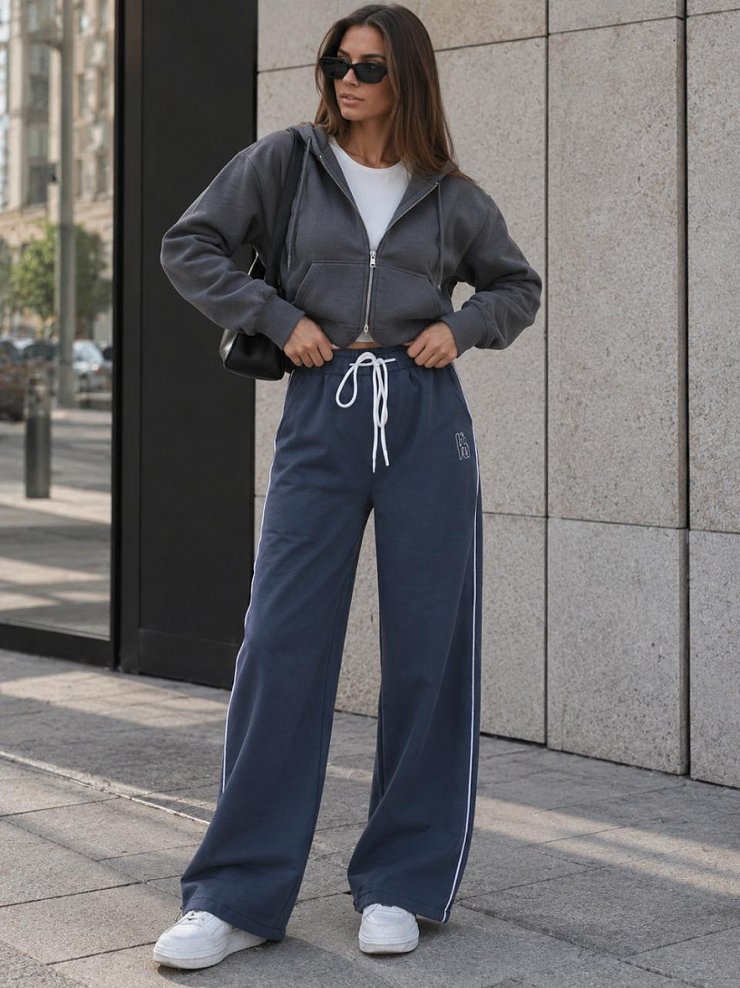 Брюки спортивные с белым кантом "Энерджи"_264/серый